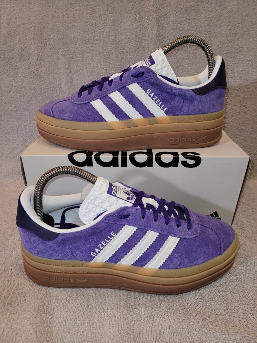 Adidas Gazelle Bold Women's Size 7 Purple White Tan Gum Sneakers IE0419 (#2447)